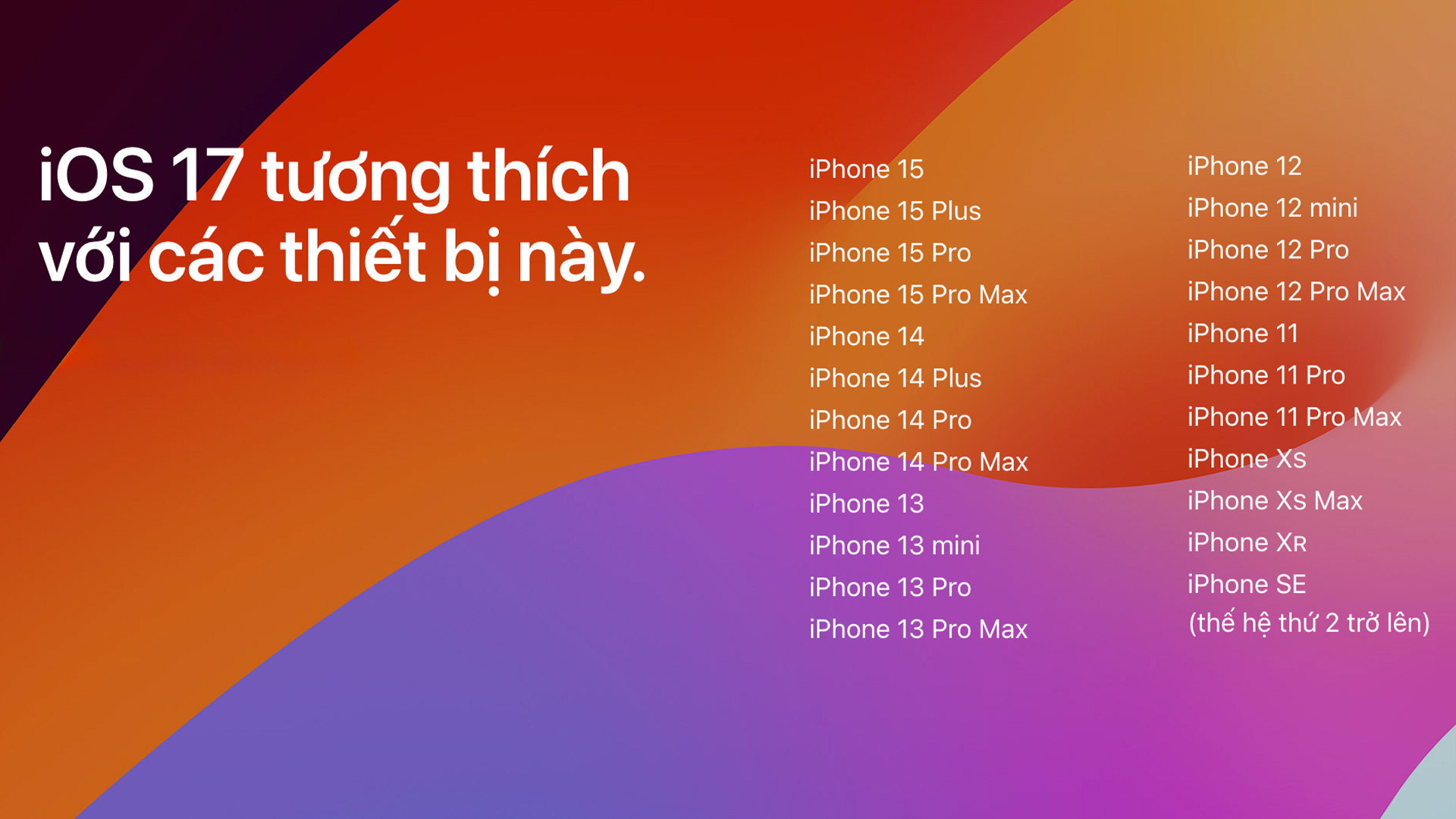 Danh sách thiết bị hỗ trợ iOS 17