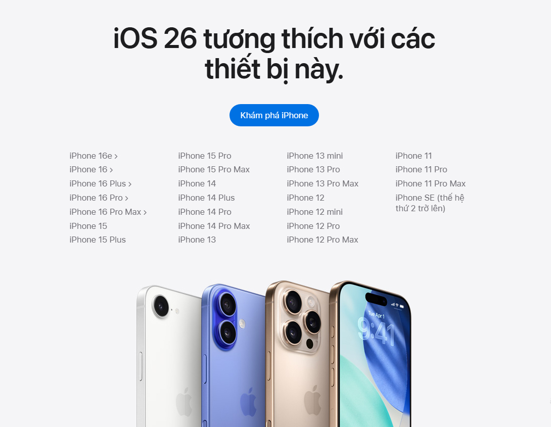 Danh sách thiết bị hỗ trợ iOS 26.1