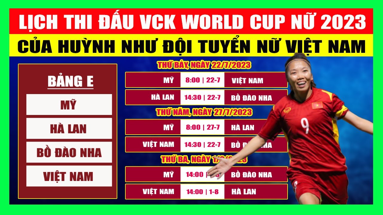 Lịch thi đấu World cup nữ 2023 