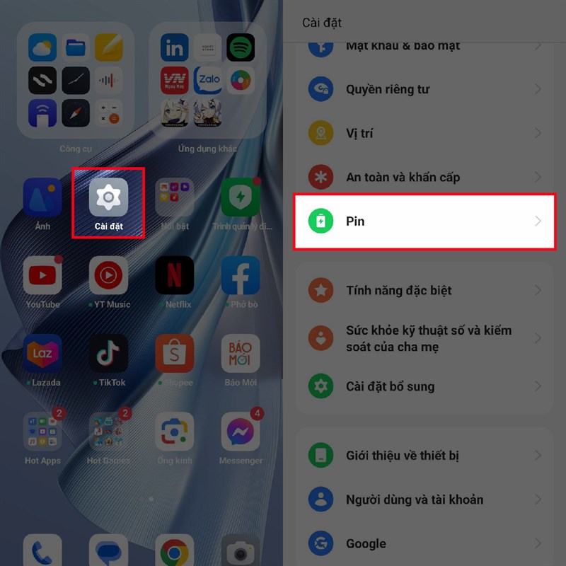 kiểm tra tình trạng pin OPPO