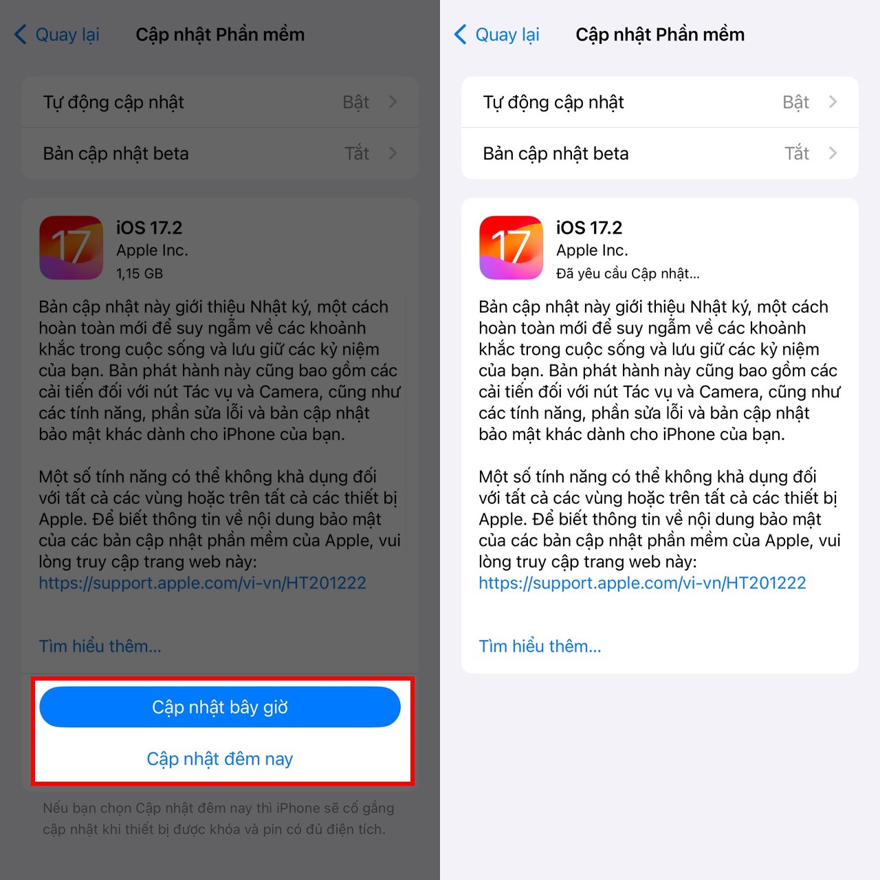 nâng cấp ios 17.2.1