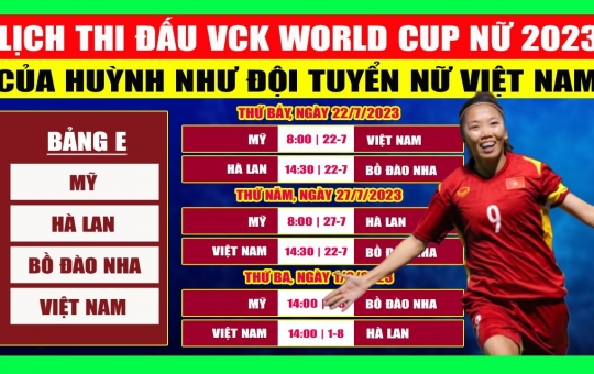 Lịch thi đấu vòng chung kết world cup nữ 2023