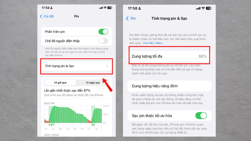 Dung lượng pin iPhone trên 80% chưa cần thay pin